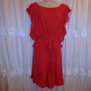 MICHAEL KORS Red flutter Sleeve tie waist dress L